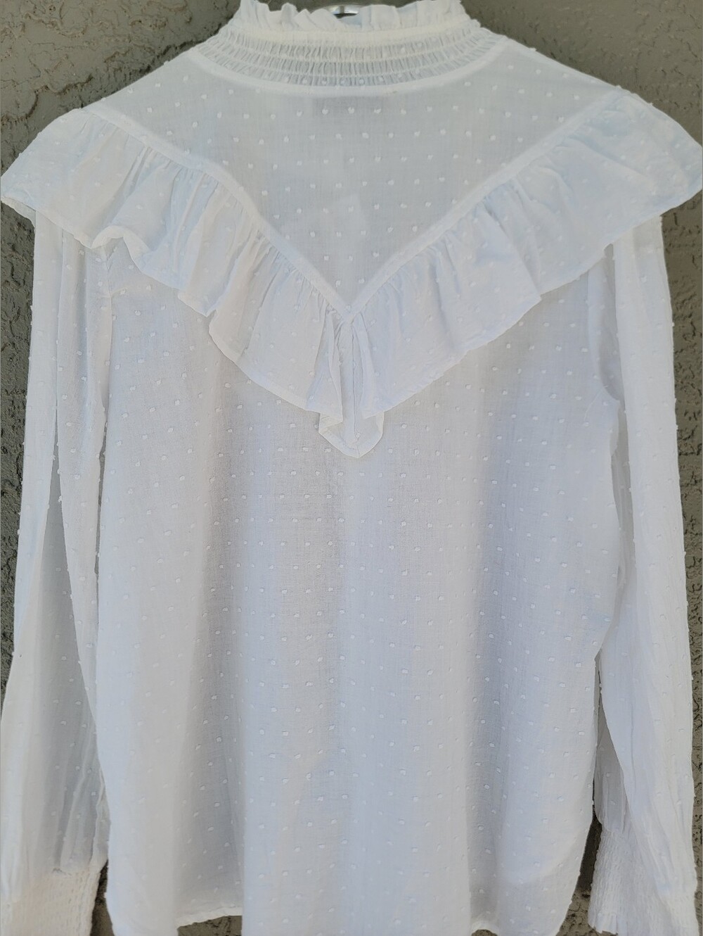 LOFT White Swiss Dot Ruffle Smocked high neck Blouse XL NWT Romantic Cottagecore - Picture 8 of 13